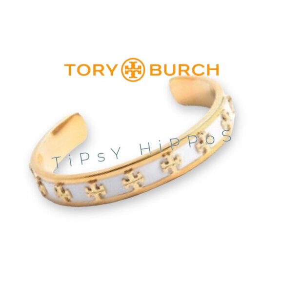 Tory Burch Jewelry - Tory Burch Women's Cuff Bracelet Gold & White Enamel Logo Design